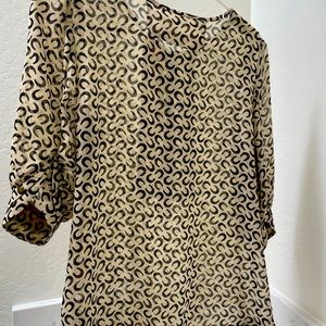 Horseshoe motif blouse with metal grommet accents